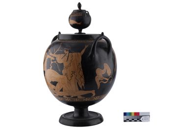 Foto Cratere in terracotta con due anse a figure rosse in stile etrusco-neoattico IGB-001307_20251217_004.jpg