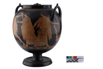 Foto Cratere in terracotta con due anse a figure rosse in stile etrusco-neoattico IGB-001307_20251217_012.jpg