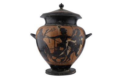 Stamnos in terracotta con due anse a figure nere in stile etrusco-neoattico IGB-1316
